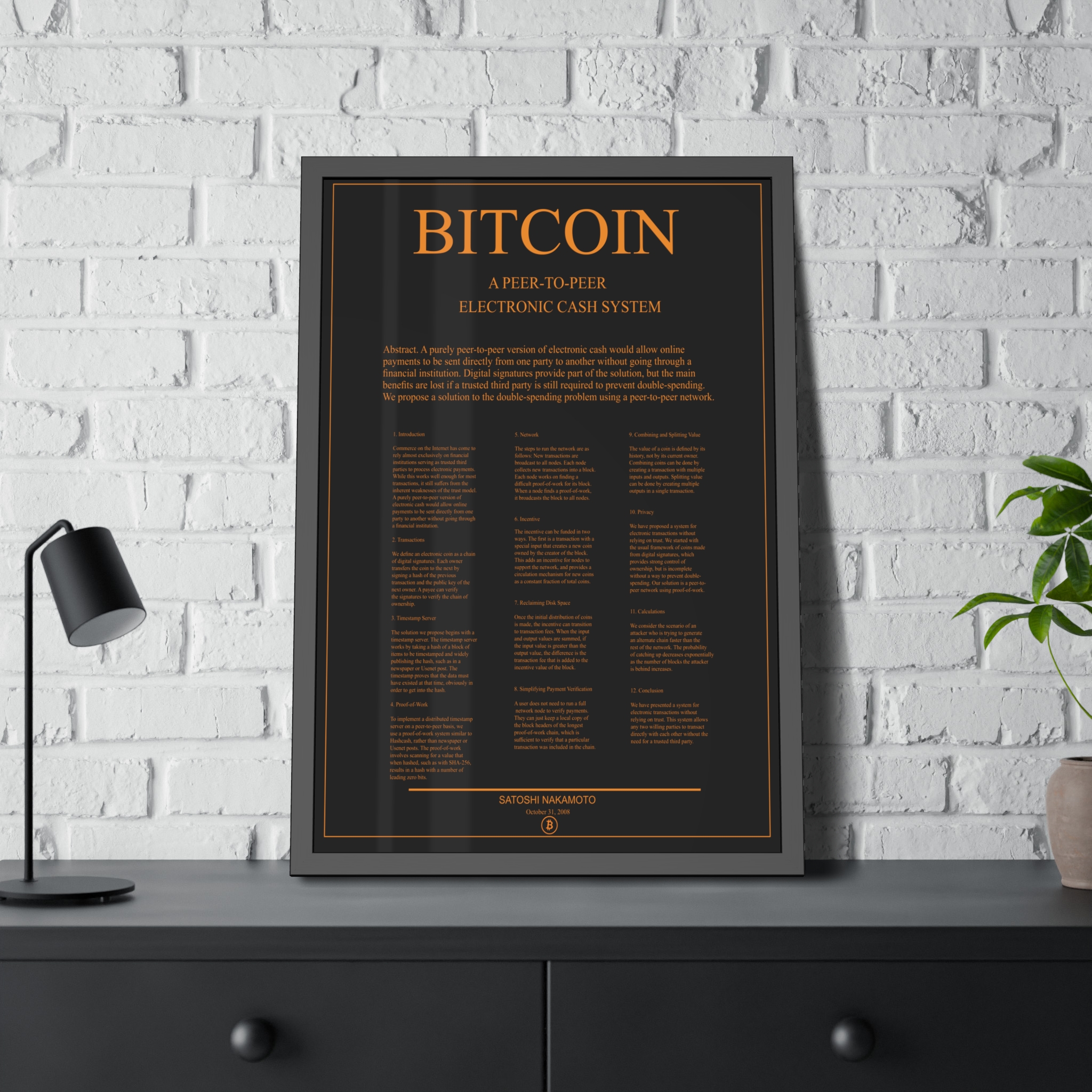 The Orange Paper framed artifact in a room setting.
